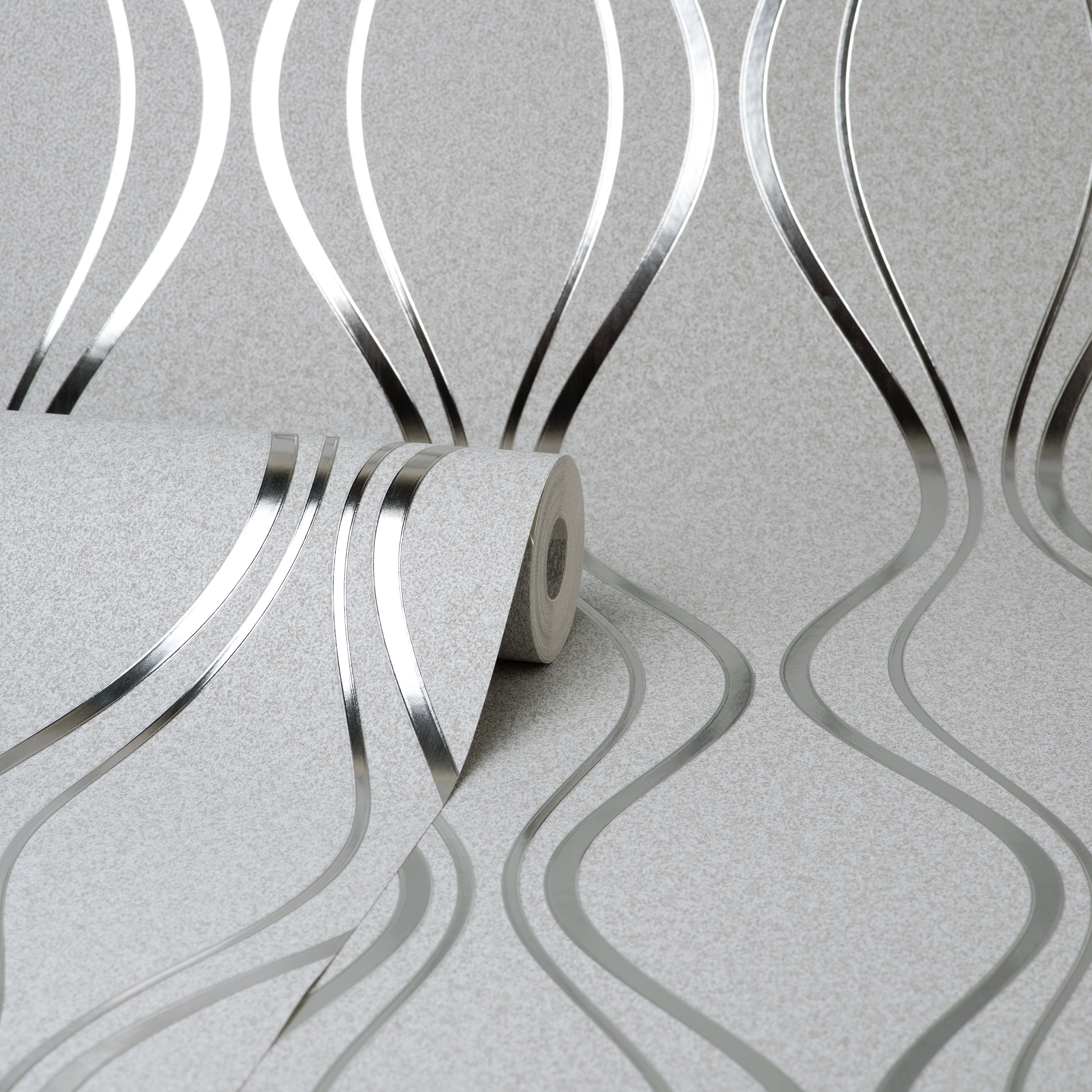 Platinum Contour Wave Silver Wallpaper | Fine Decor | FD42800