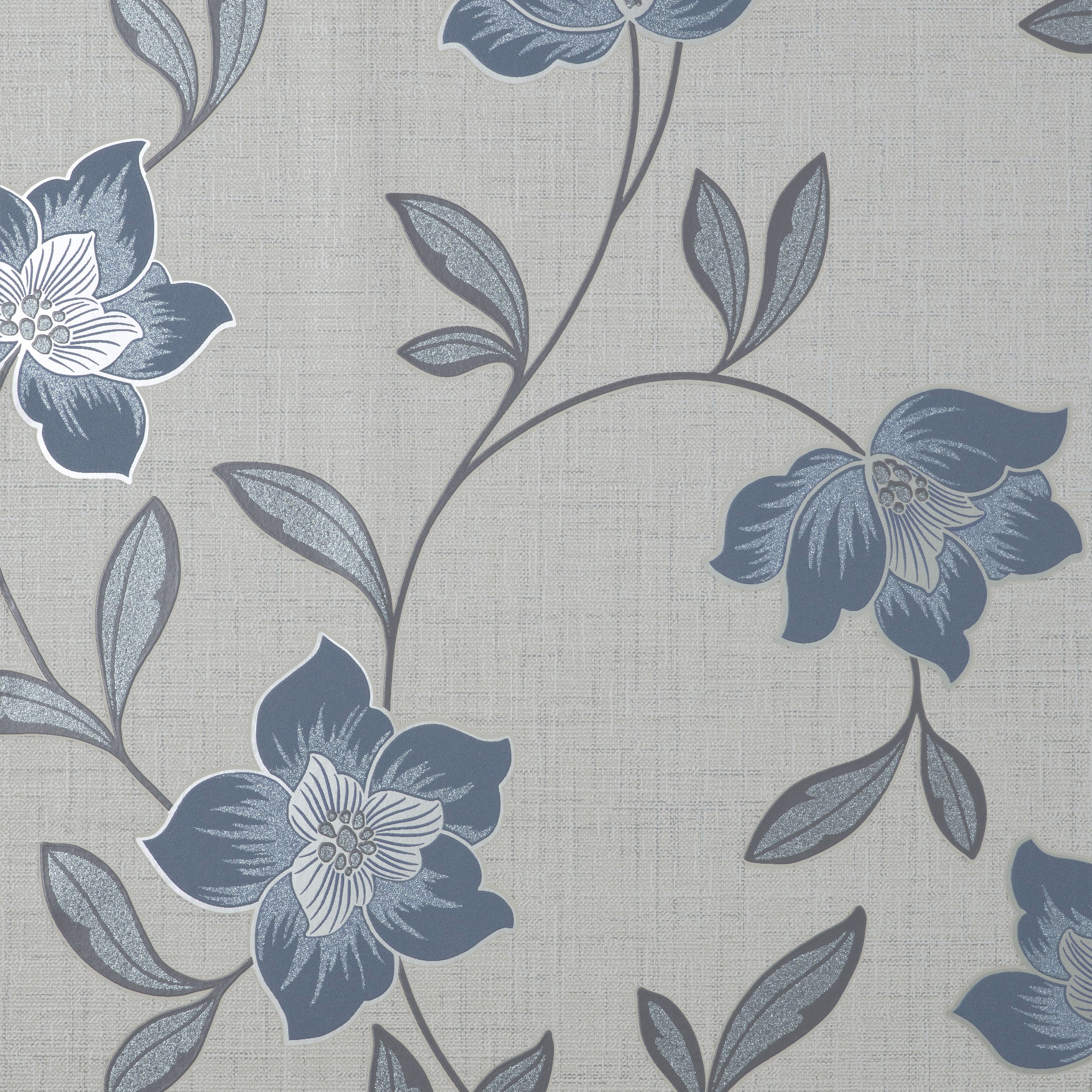 Larson Floral Navy/Silver Wallpaper | Fine Decor | FD43067