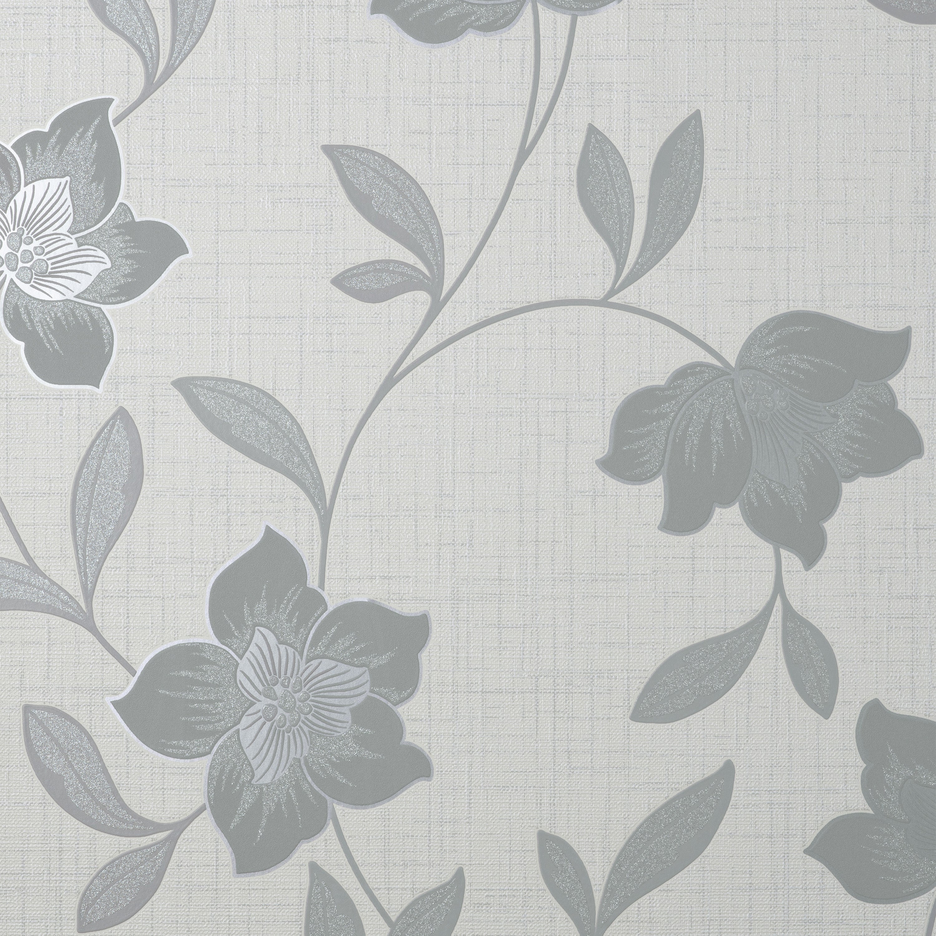 Larson Floral Grey and Silver Wallpaper | Fine Decor | FD43068