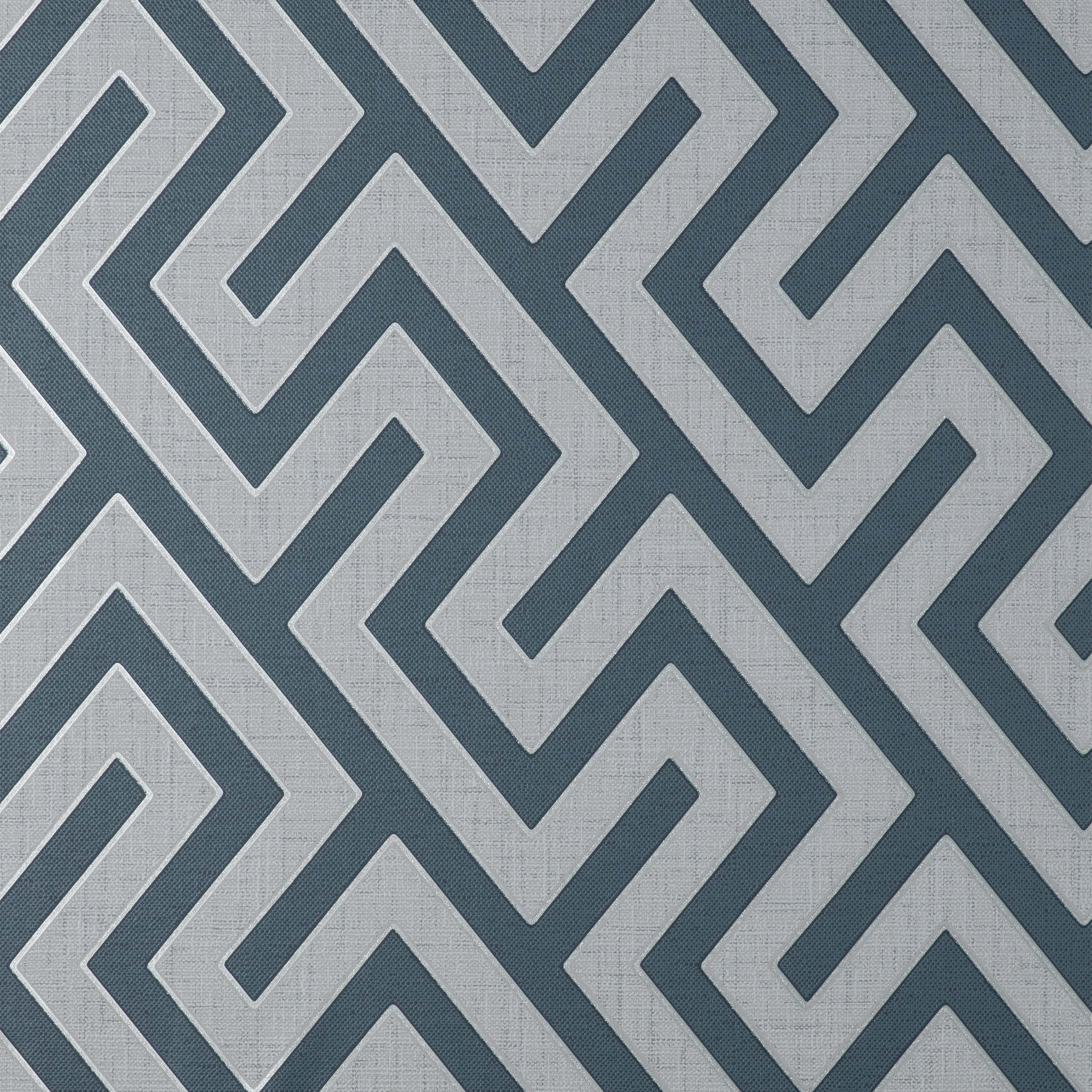 Larson Geometric Navy Silver Wallpaper | Fine Decor | FD43070