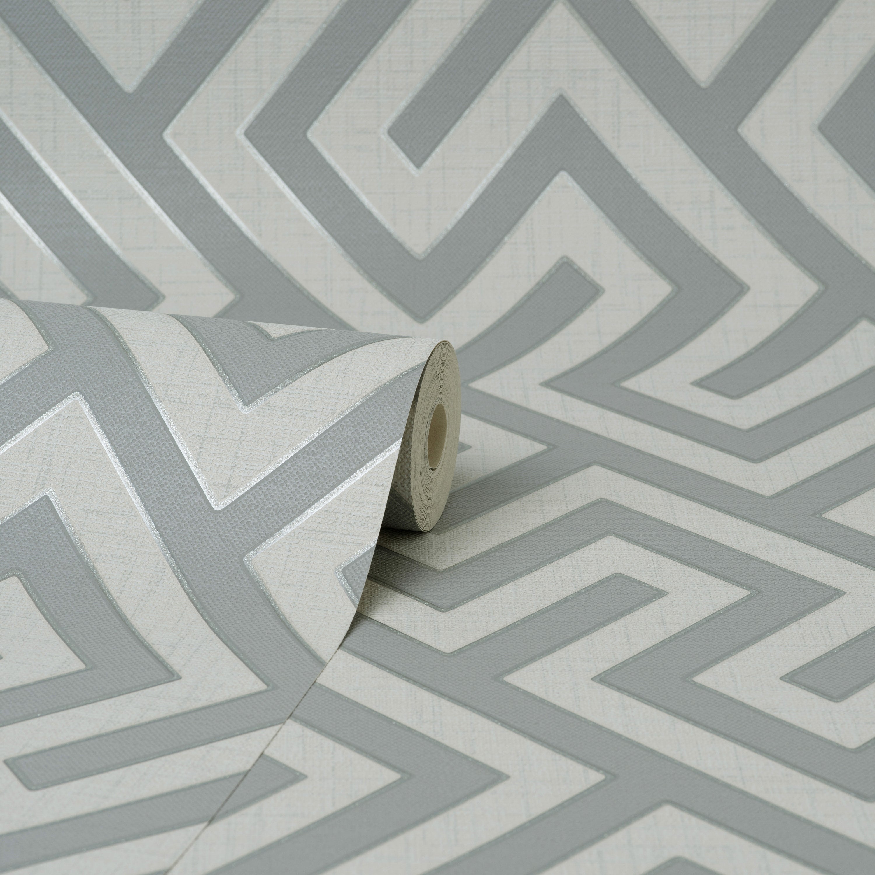 Larson Geometric Grey and Silver Wallpaper Roll