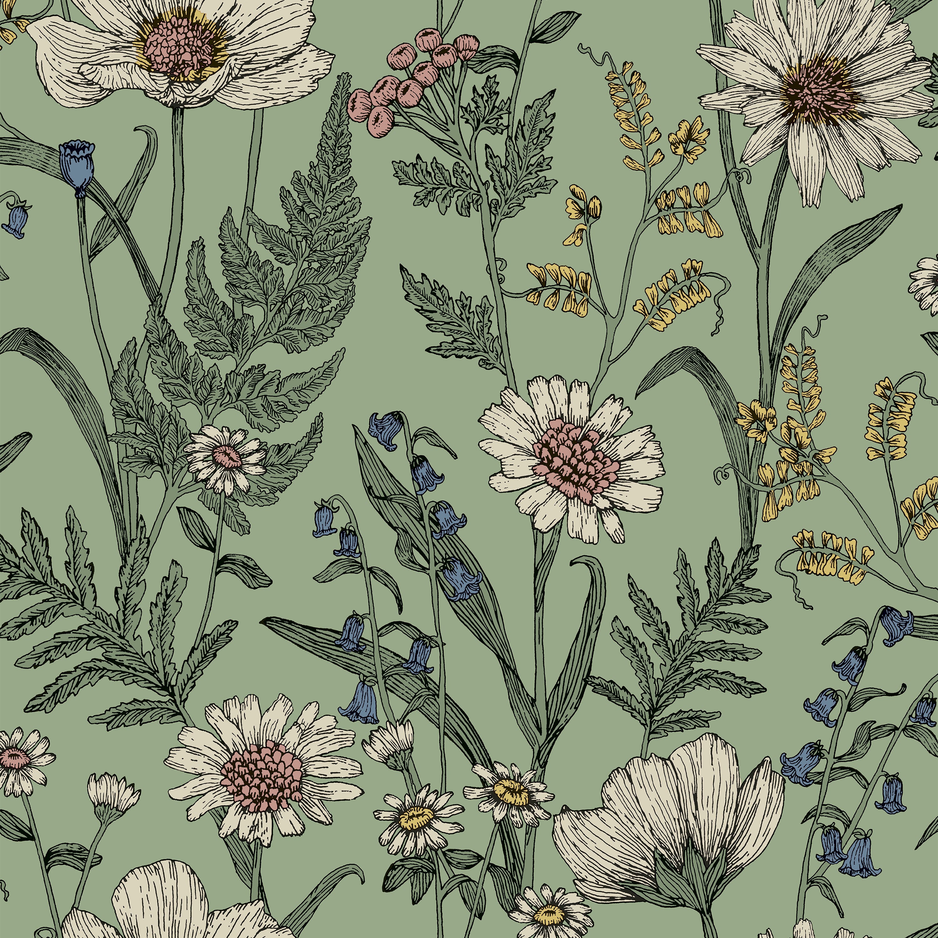 Wild Meadow Sage Floral Wallpaper | Fine Decor | FD43337