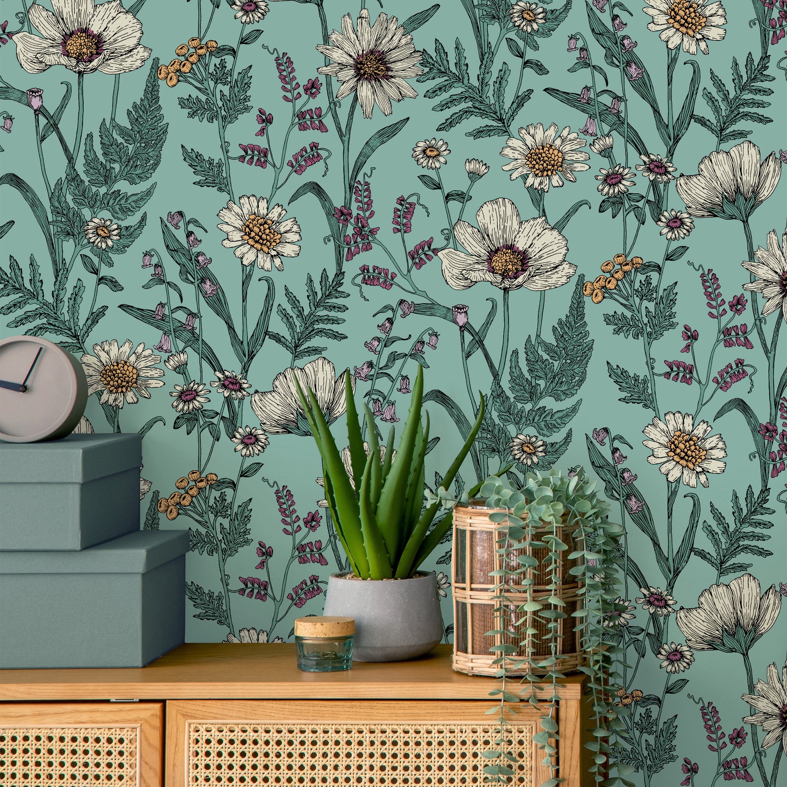 Wild Meadow Blue Floral Wallpaper Lifestyle