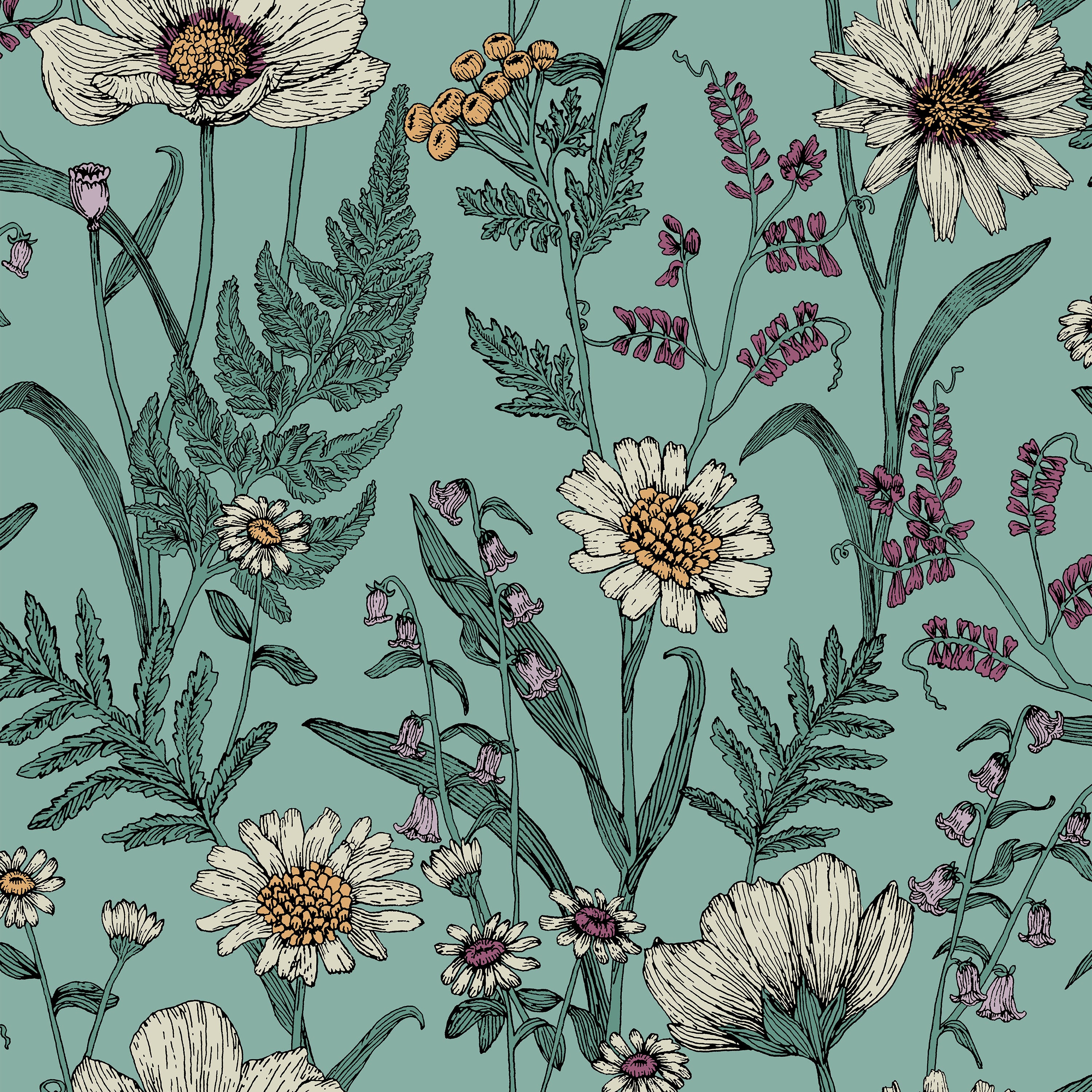Wild Meadow Blue Floral Wallpaper | Fine Decor | FD43338