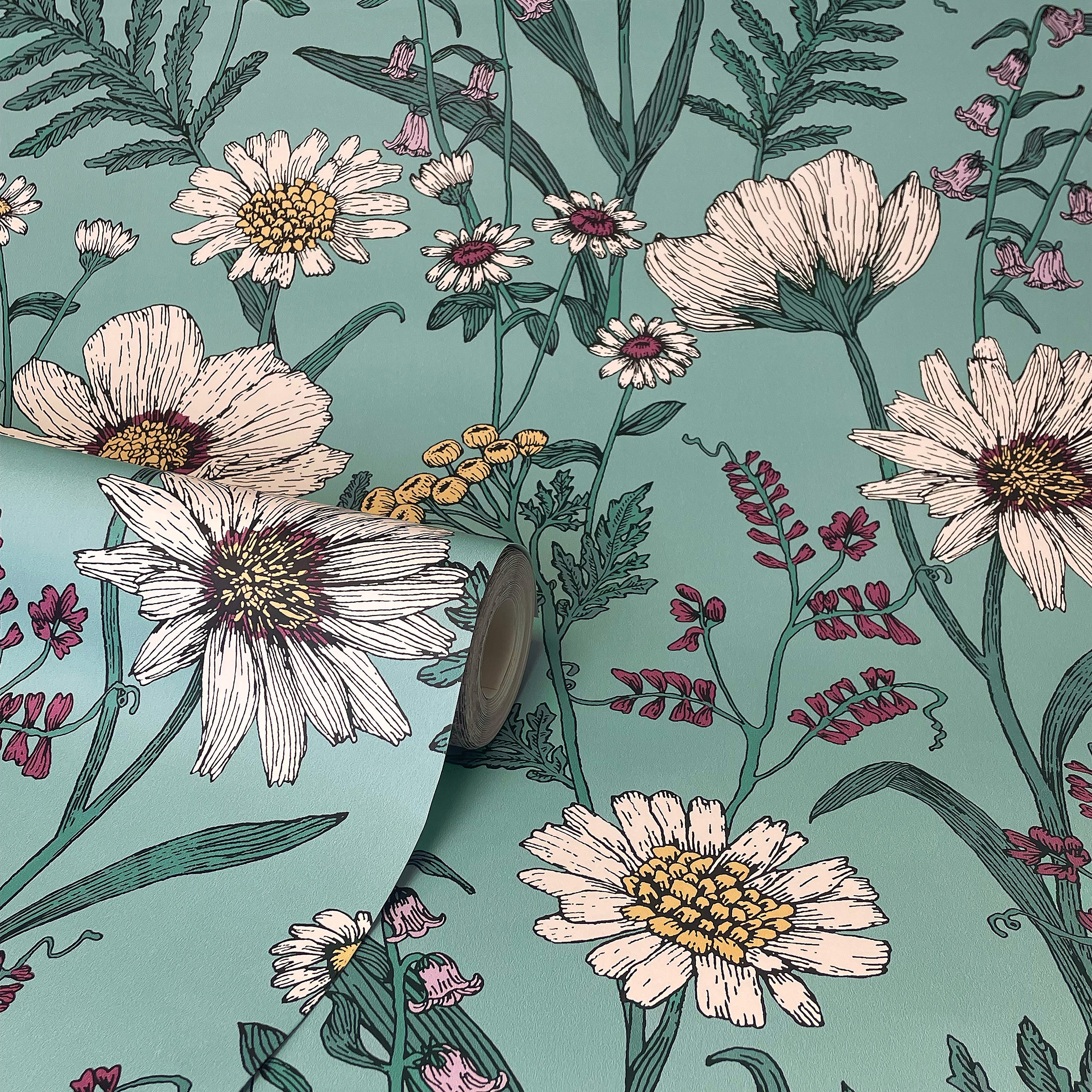 Wild Meadow Blue Floral Wallpaper | Fine Decor | FD43338