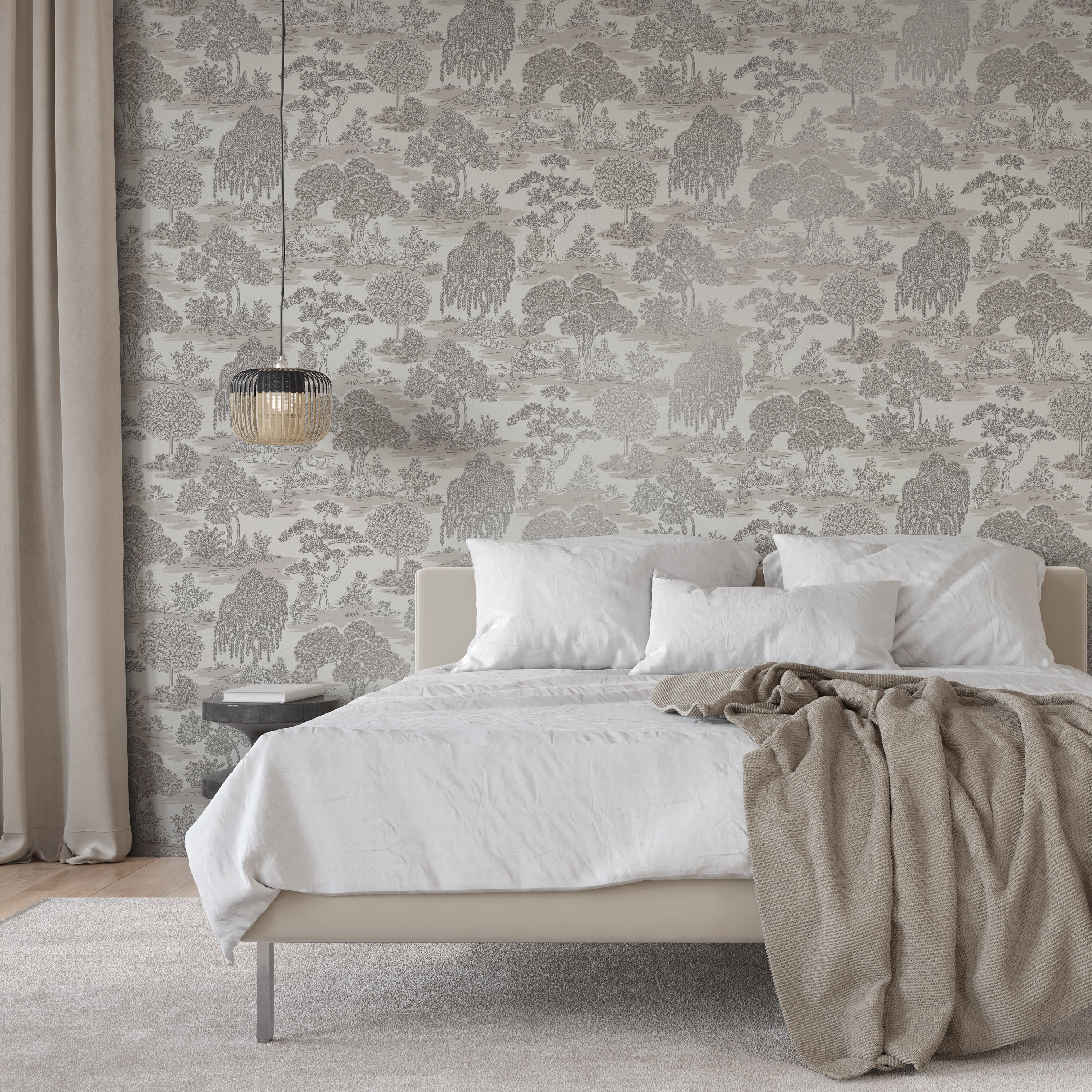Zen Silver Wallpaper in Bedroom