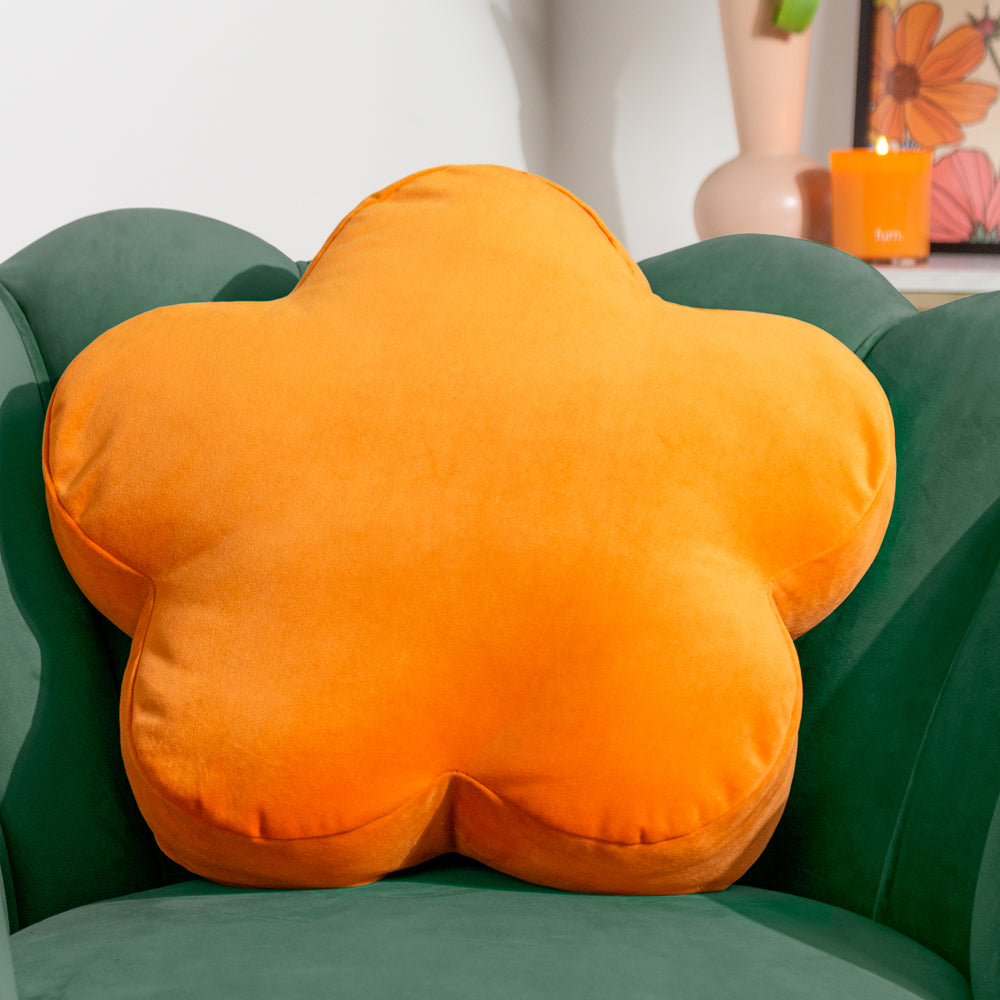 Flower Velvet Reversible Cushion Orange | Riva Home