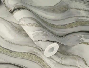 Factory VI - Marmorea Marble Silver Wallpaper