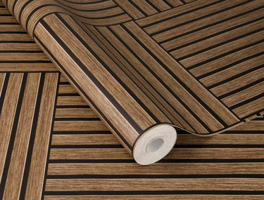 Factory VI - Tonea Wood Effect Accoustic Panels Dark Brown Wallpaper
