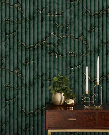 Fluted Marble Deep Green Wallpaper
