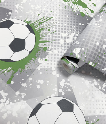 Football Frenzy Grey/Green Wallpaper