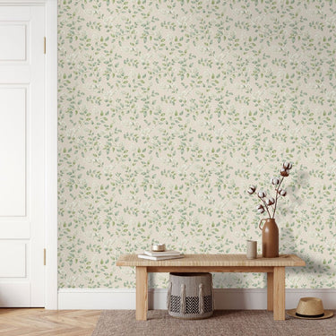 Forget Me Not Neutral & Green Wallpaper