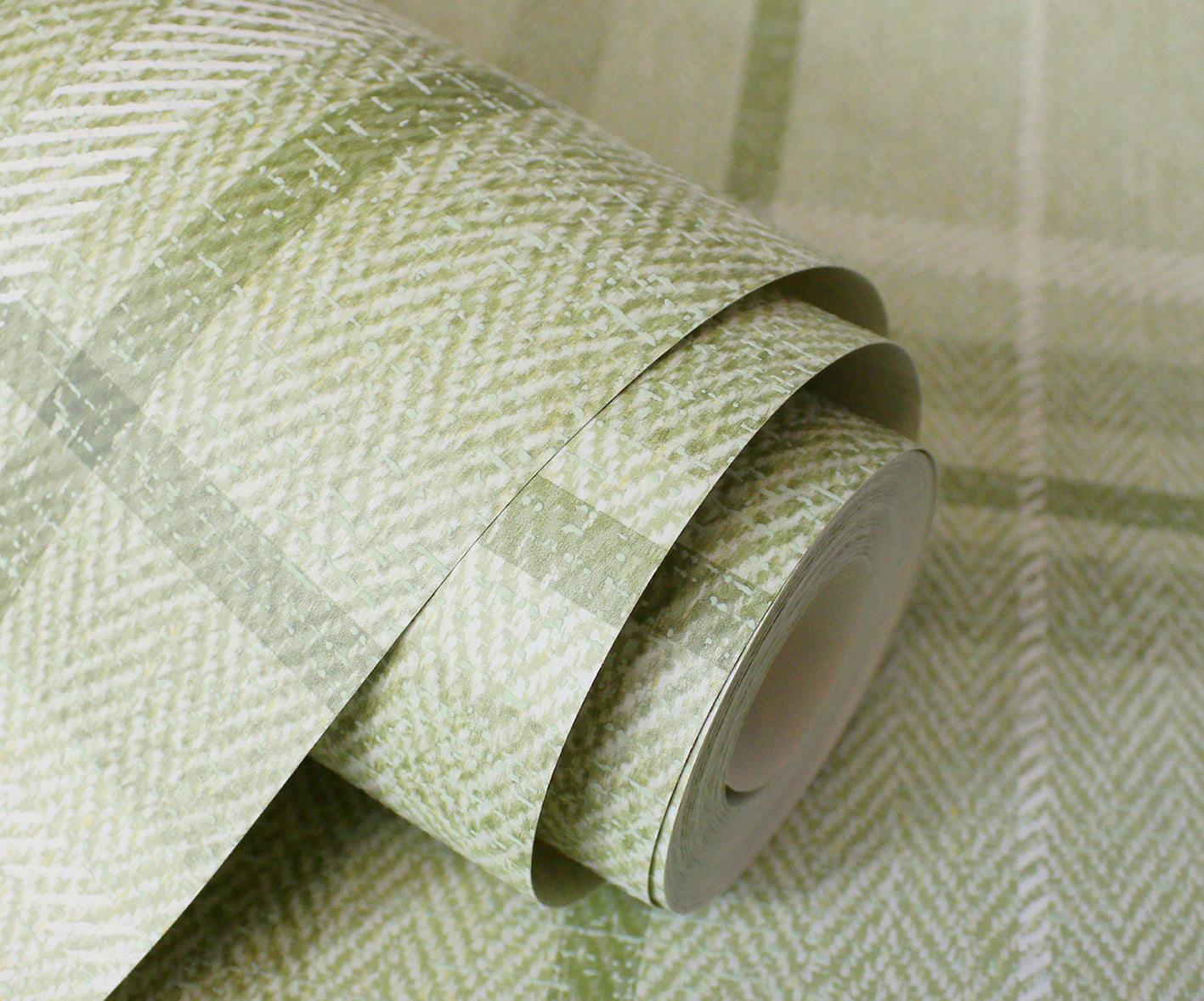 Harris Check Green Wallpaper in office setting