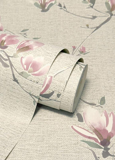 Isla Trail Natural/Pink Wallpaper