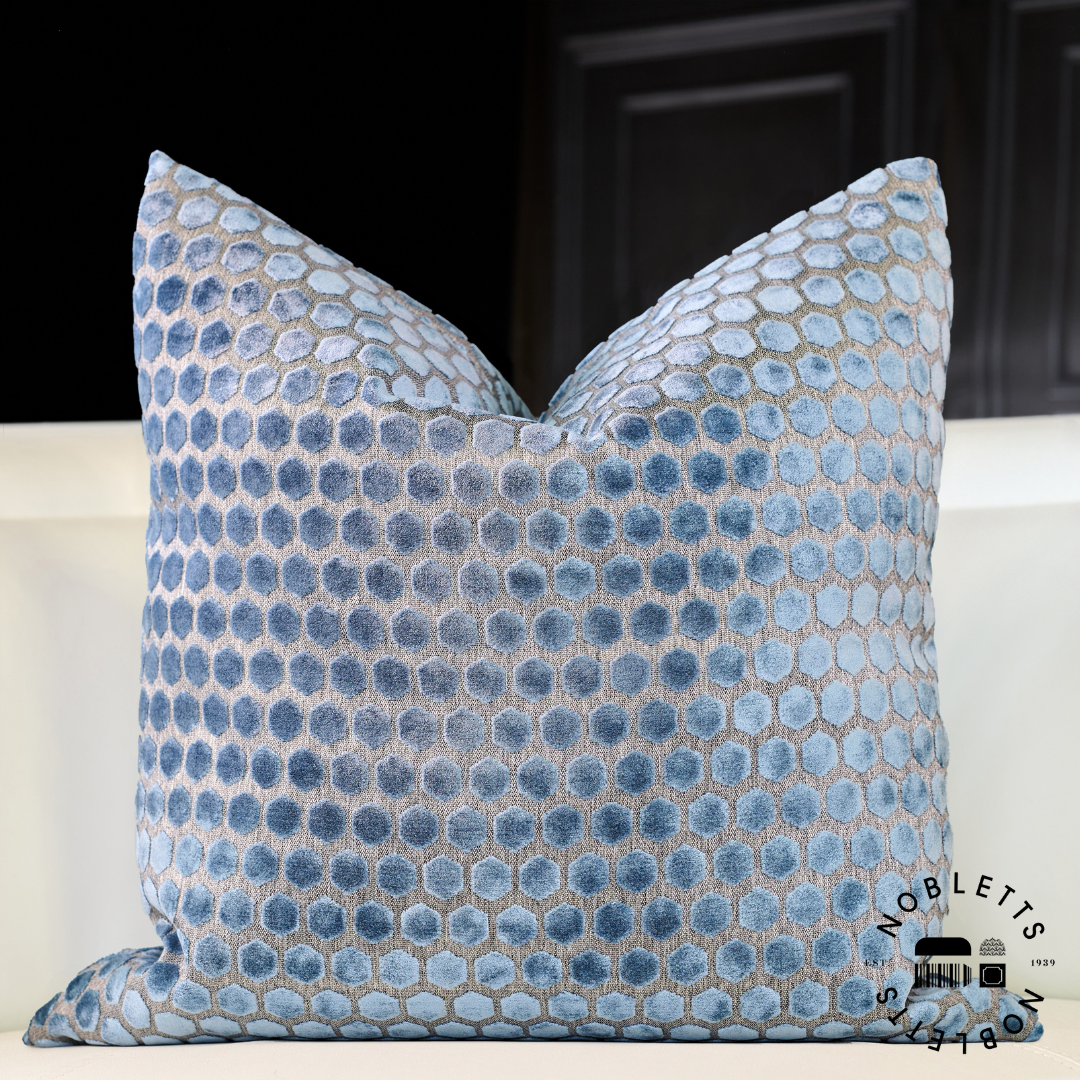 Jorvik Blue Cushion in room setting