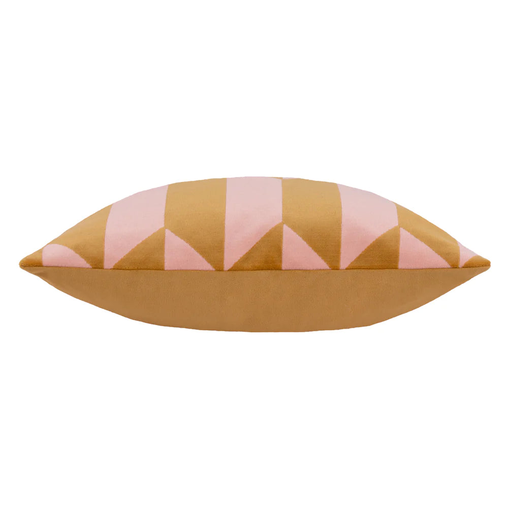 Kalho Geometric Velvet Cushion Pink/Ochre | Riva Home