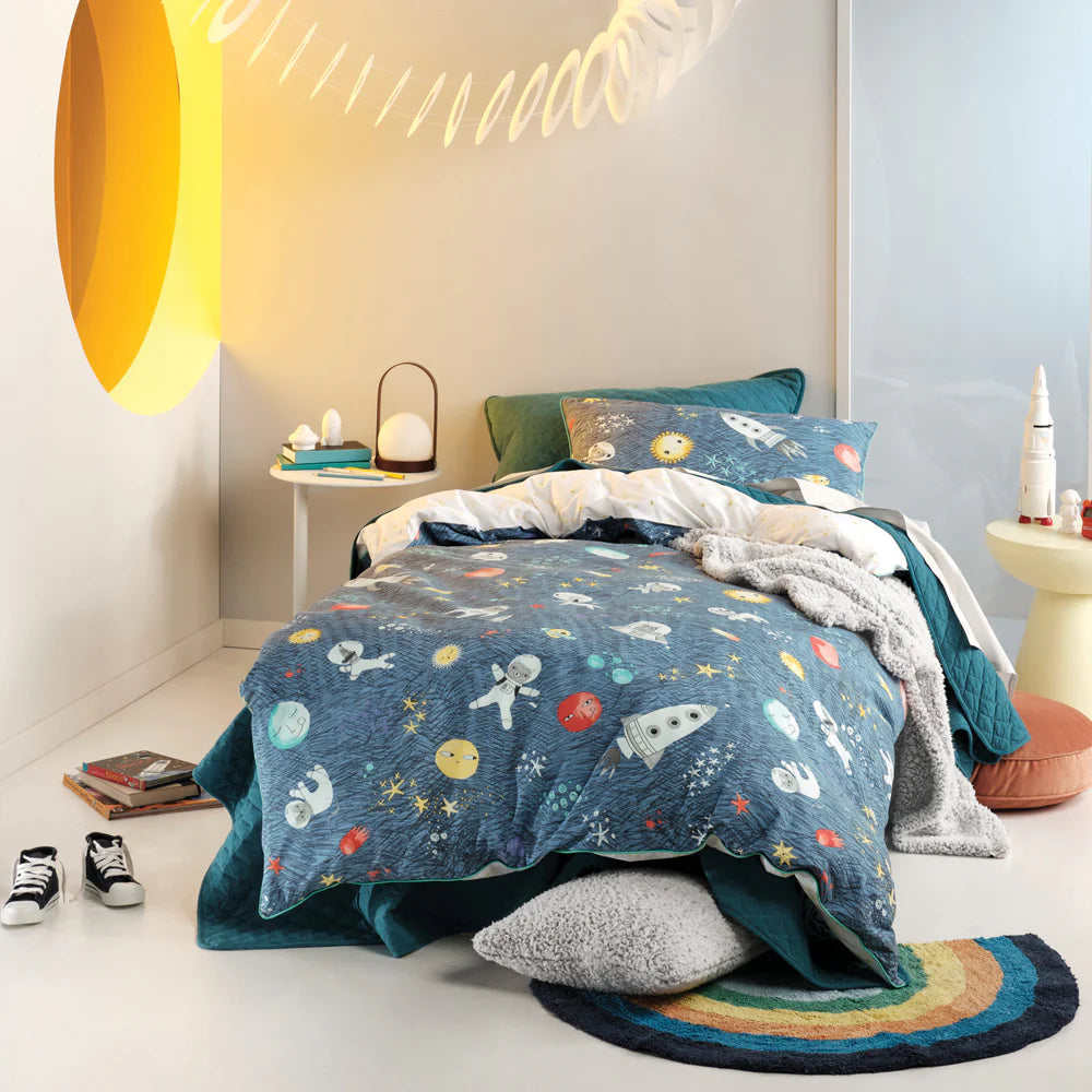 Space Race Kids 100 Cotton Duvet Cover Set Multicolour Riva
