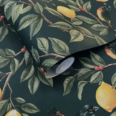 Lemon Leaf Trail Teal Wallpaper