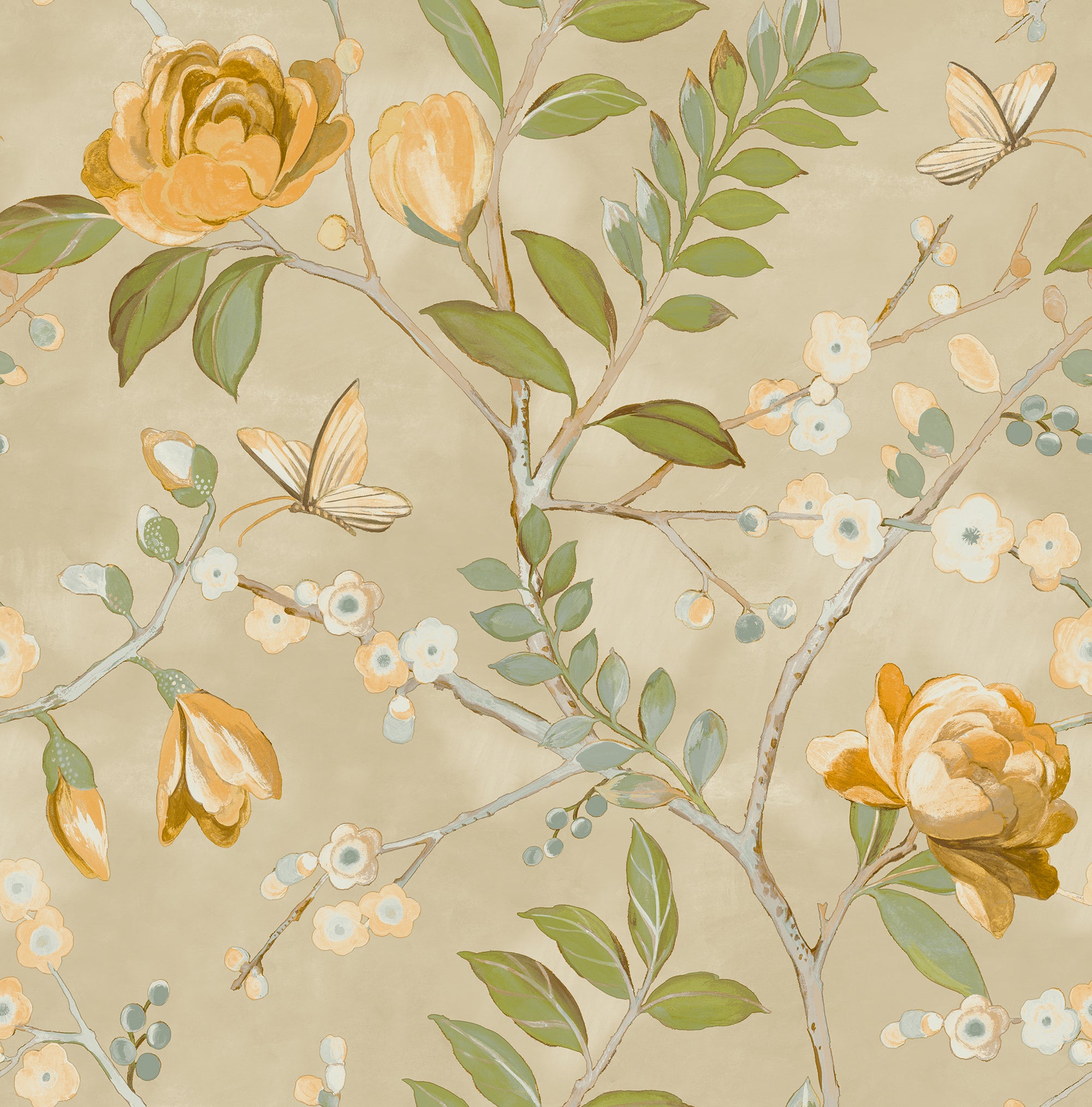 Lola Floral Yellow Wallpaper