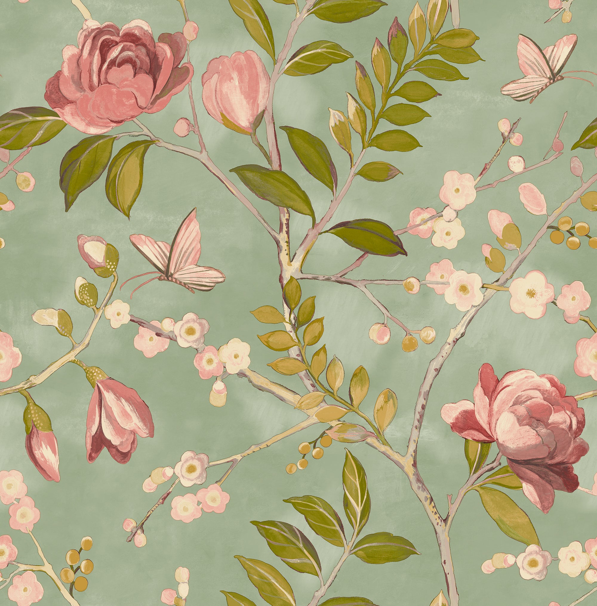 Lola Floral Green Wallpaper | Grandeco Wallcoverings | A68803