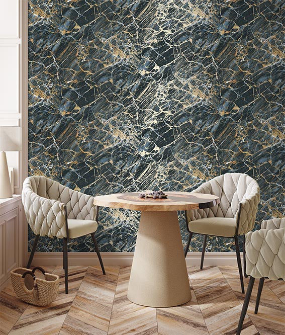 Carbon Onyx Navy Marble Wallpaper | Fine Decor Wallcoverings | M1748