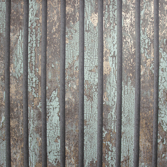 Carbon Oxidized Teal Slat Wallpaper | Fine Decor Wallcoverings | M1750