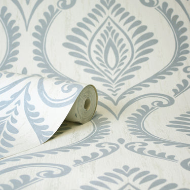 Estelle Damask Mineral Blue | Fine Decor Wallcoverings | M1757