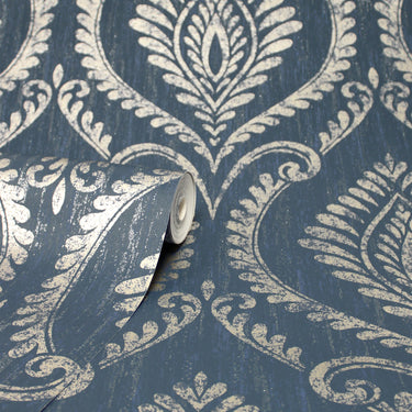Estelle Damask Navy | Fine Decor Wallcoverings | M1758