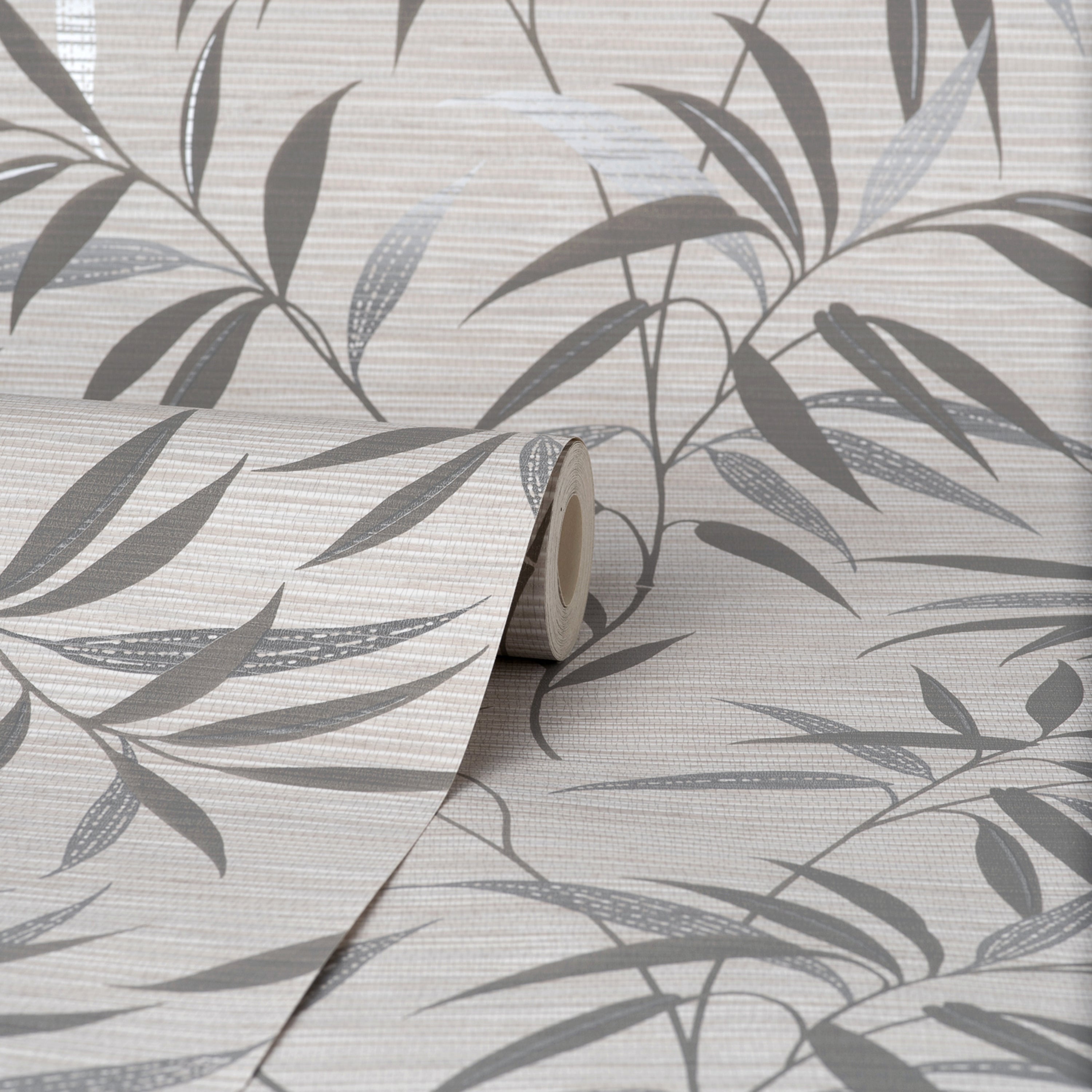 Fusion Leaf Soft Grey Wallpaper | Palm Seagrass Wallpaper | M1771