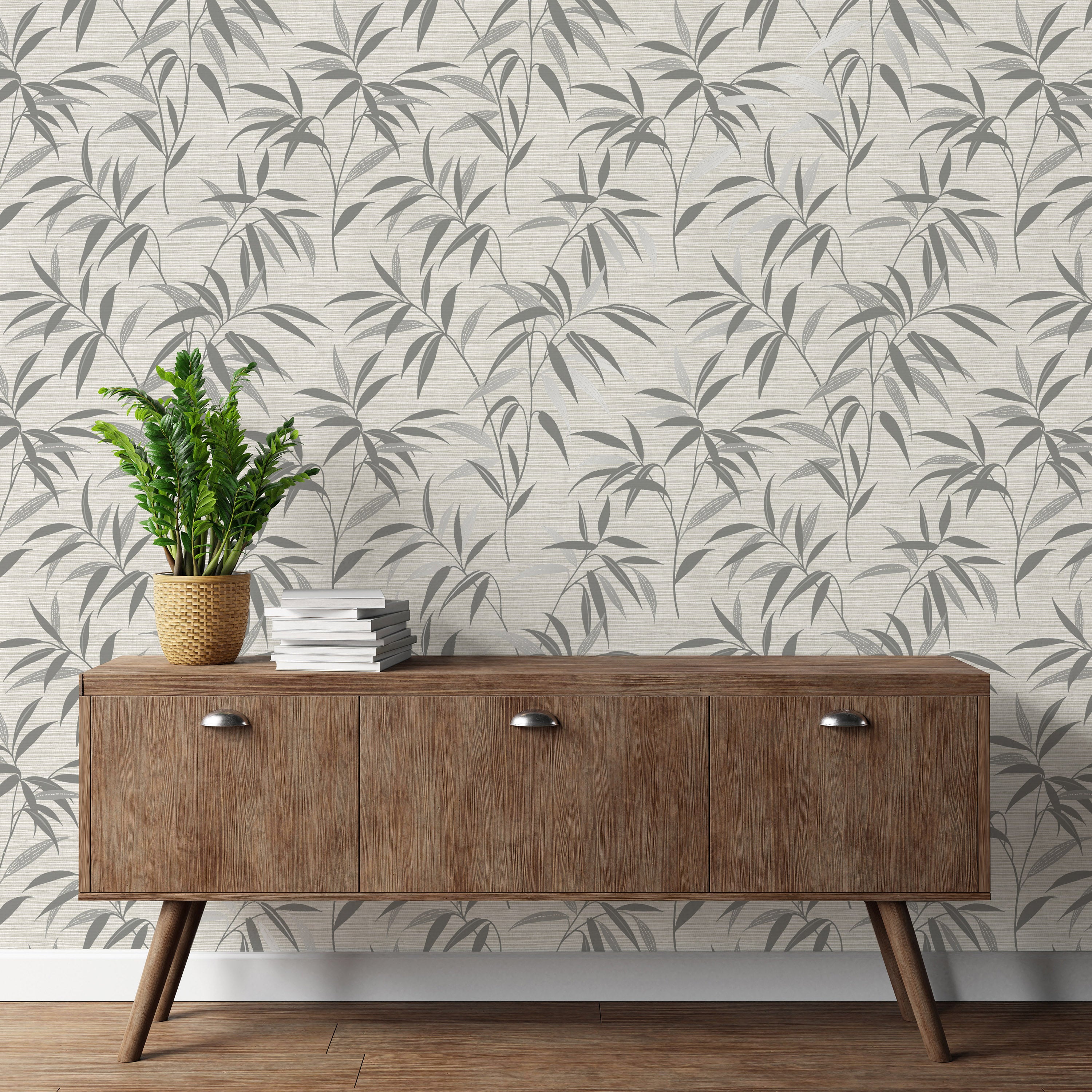 Fusion Leaf Soft Grey Wallpaper Side Unit