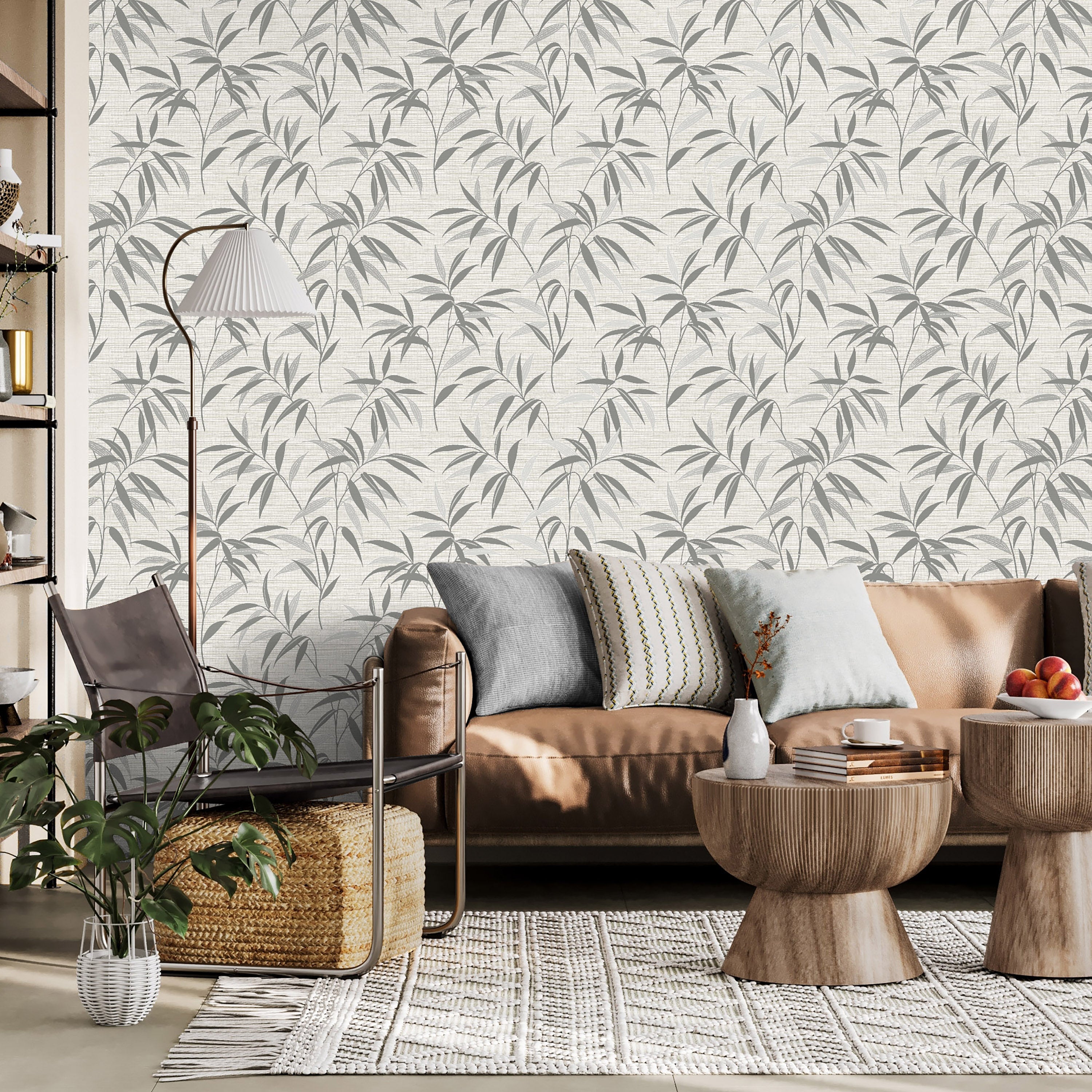 Fusion Leaf Soft Grey Wallpaper Sofa