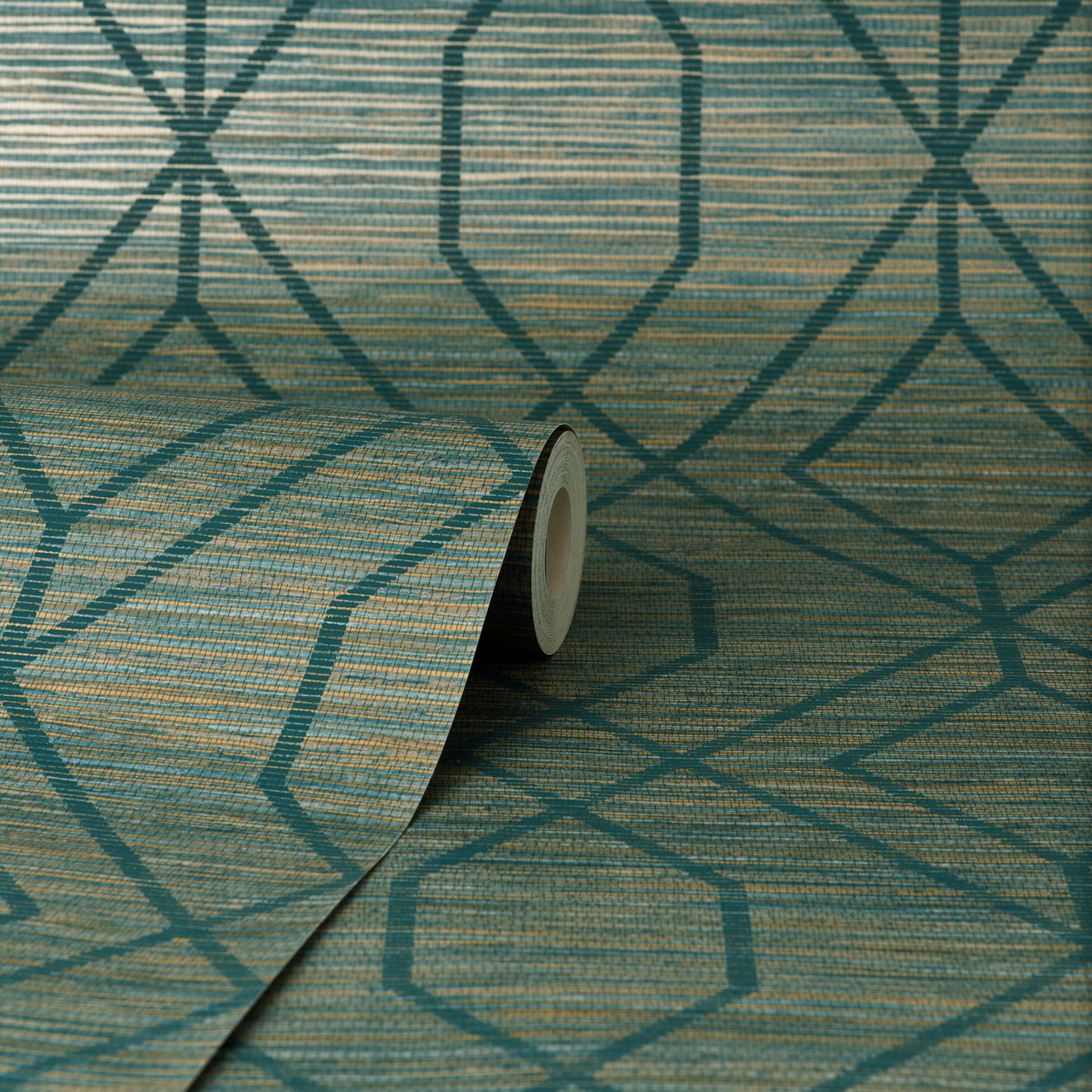 Fusion Trellis Teal Wallpaper | Seagrass Geometric Texture | M1773