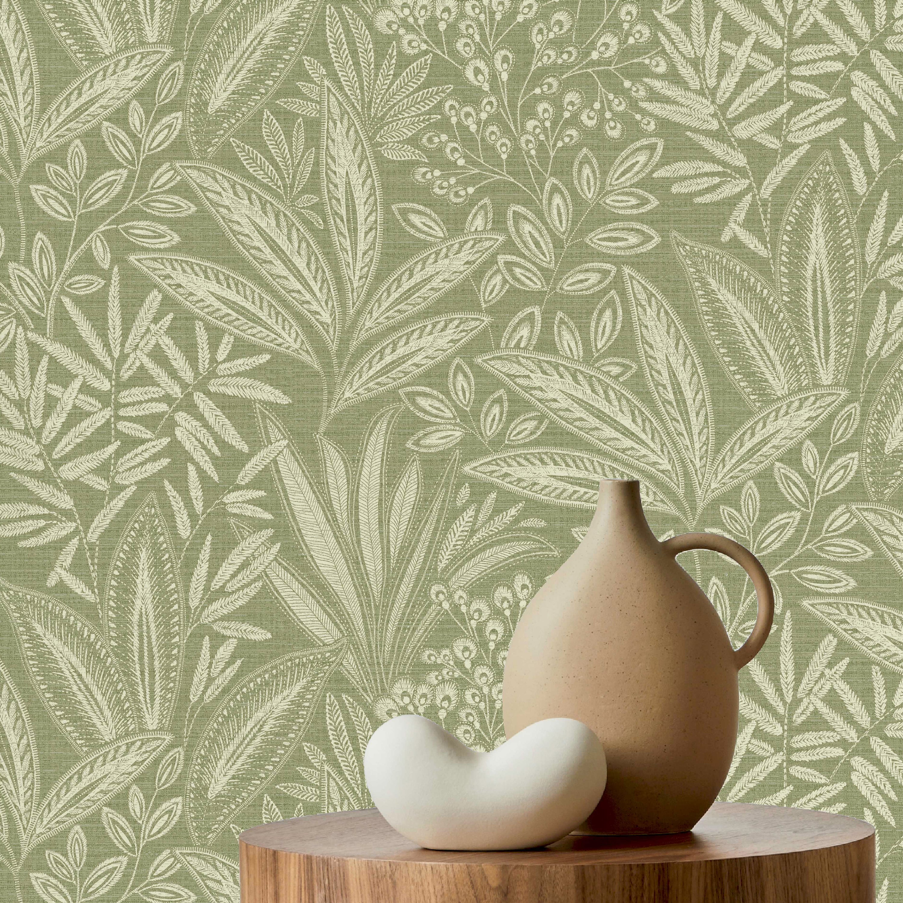 Sahara Leaf Fern Green Wallpaper detail
