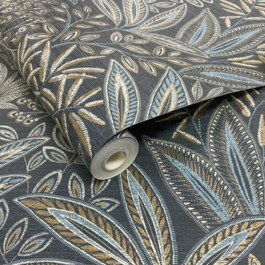 Sahara Leaf Fern Navy Wallpaper | Fern Patterned Wallpaper | M1784