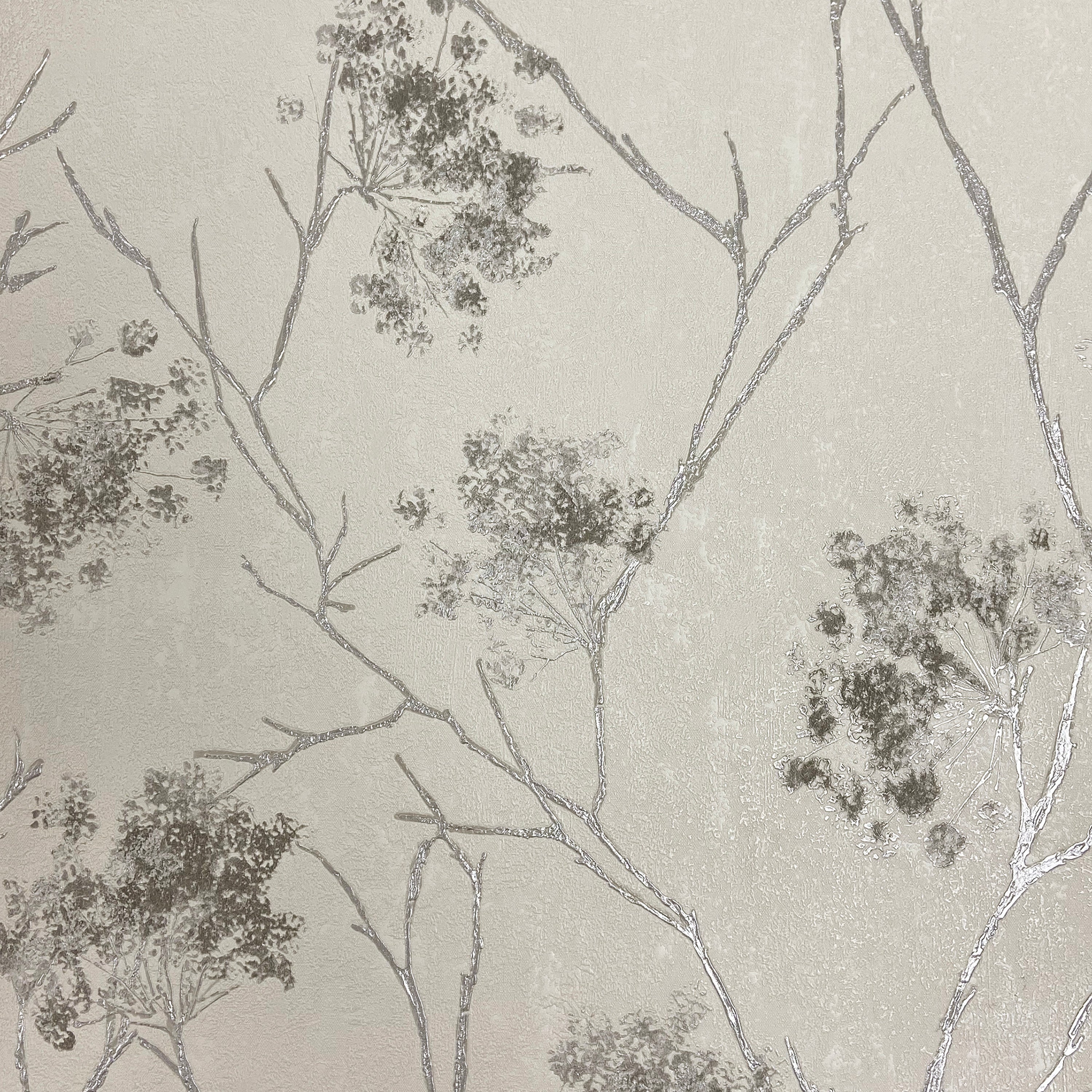 Sofia Sprig Silver Wallpaper | Floral Blossom Wallpaper | M95673