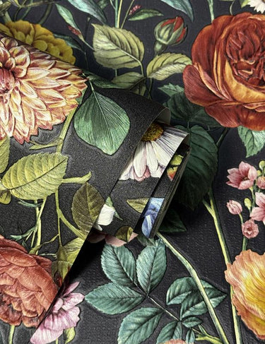 Vymura Florian Blossom Black and Multi Wallpaper