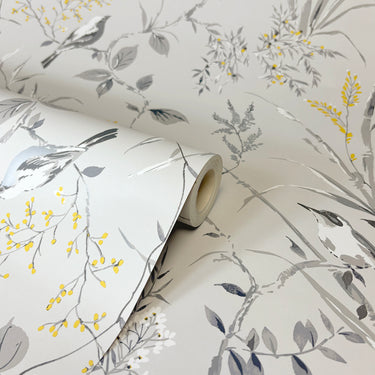 Mariko Floral Grey and Yellow Wallpaper
