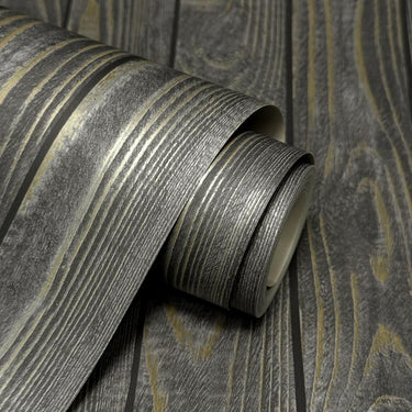 Metallic Wood Charcoal Wallpaper