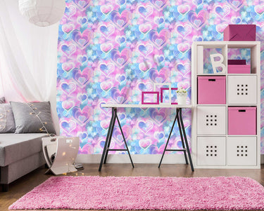 Neon Hearts Pink/Blue Wallpaper

