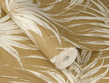 Noble Zen Bamboo Leaves Gold Wallpaper