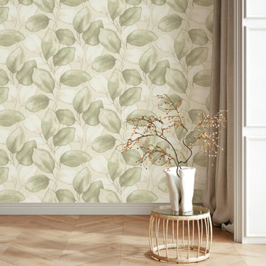 Opulenza Sage Plaster Leaf Pattern Wallpaper

