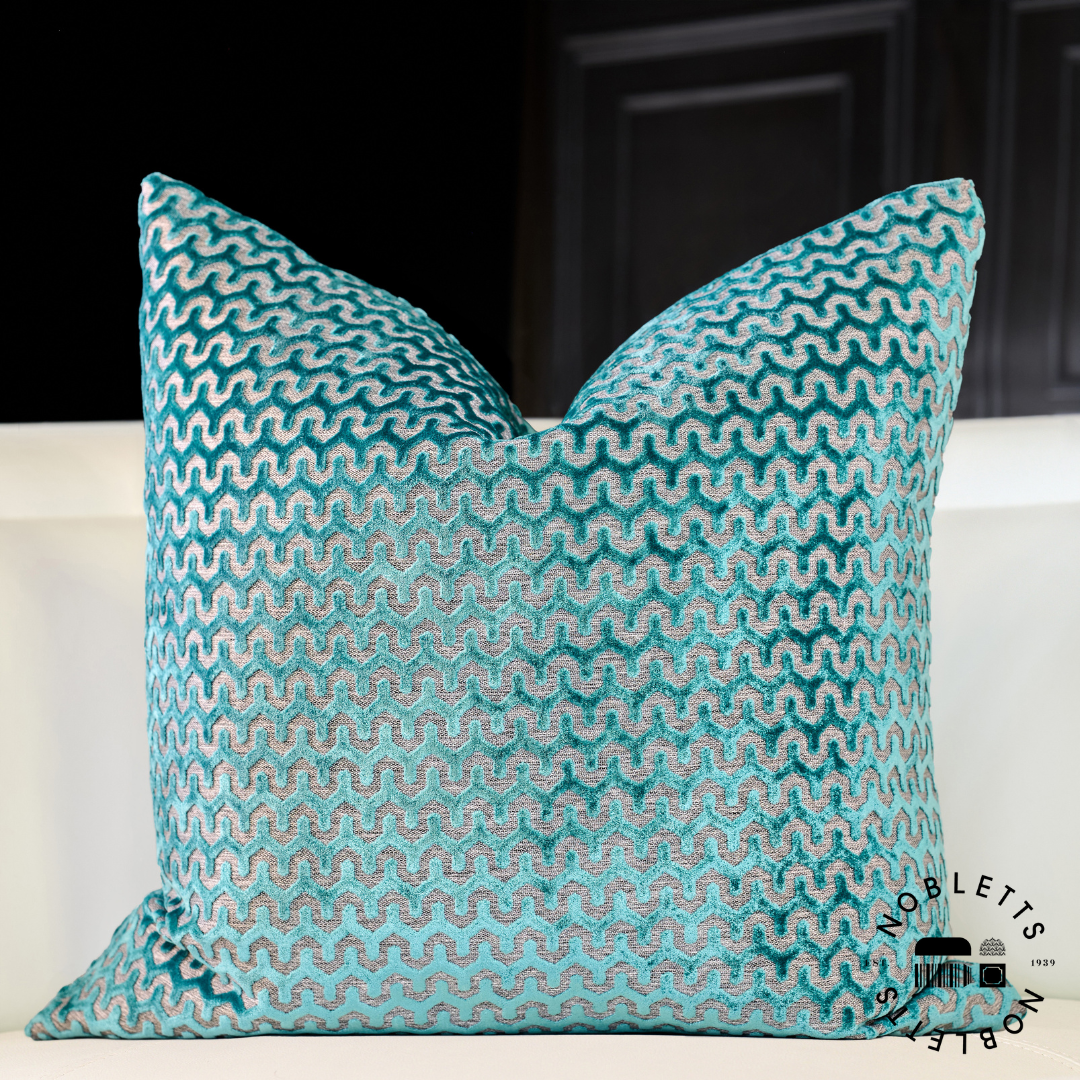 Oslo Teal Cushion in room setting