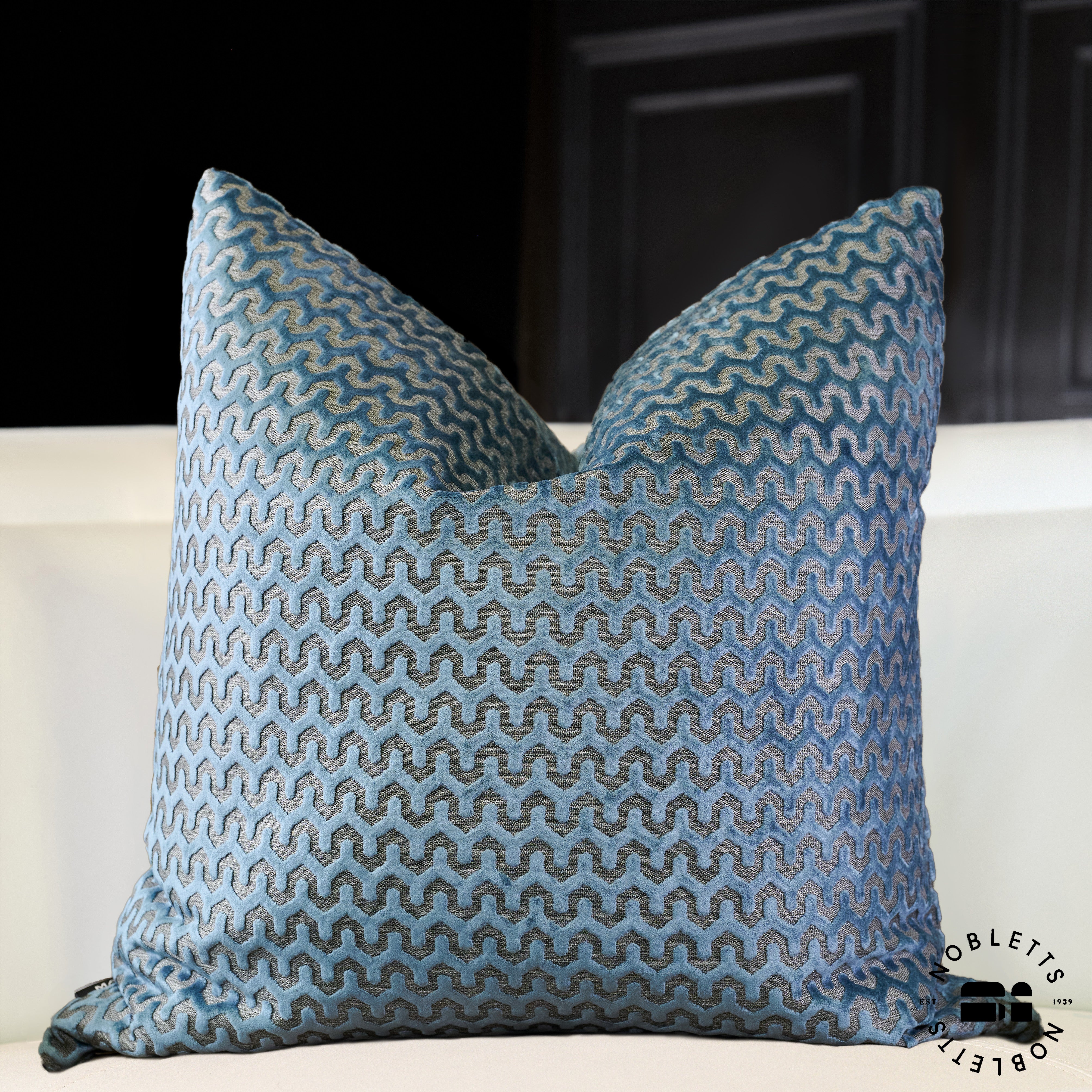 Oslo Blue Cushion in room setting