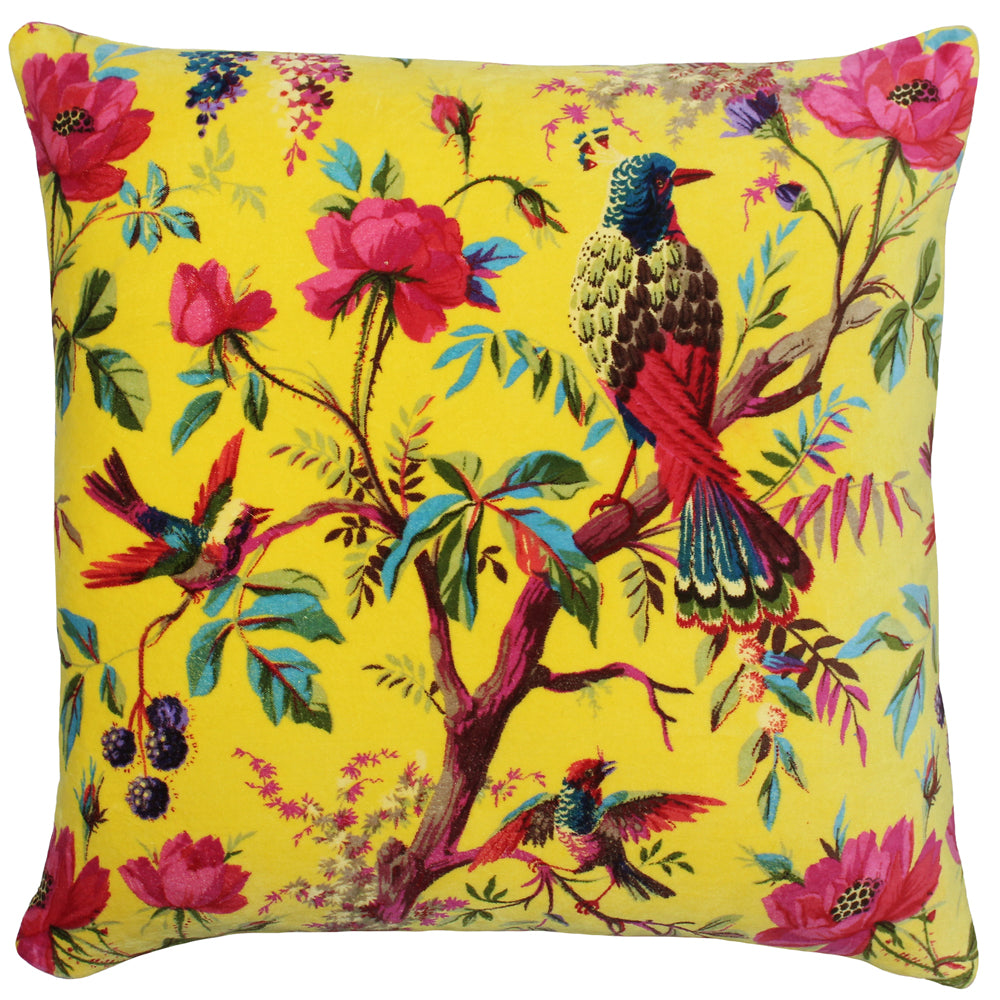 Paradise Velvet Cushion Yellow | Feather Filled | Riva Home