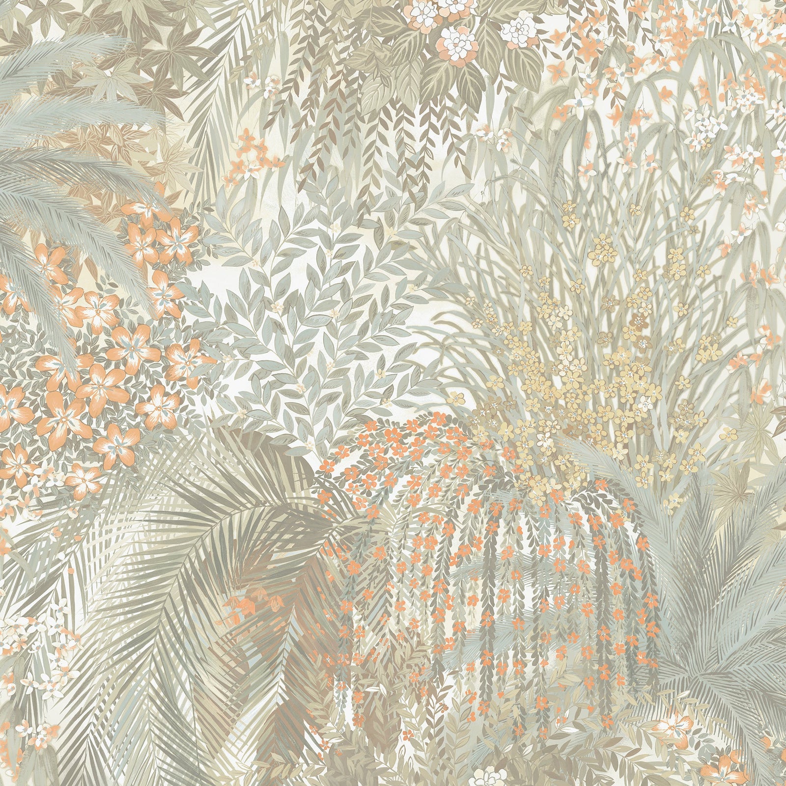 Paradise Teal & Orange Botanical Wallpaper