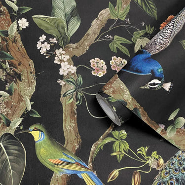 Peacock Woods Charcoal Wallpaper

