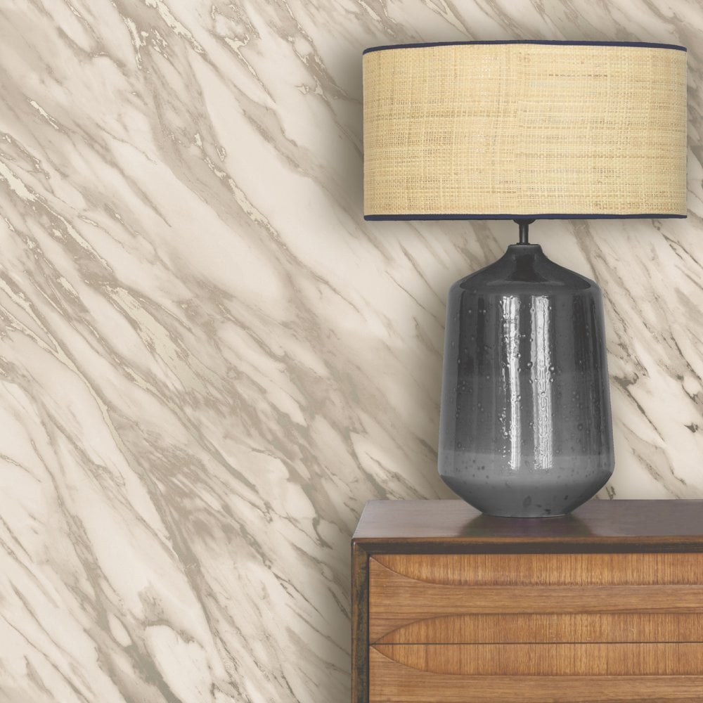 Polished Marble Neutral Wallpaper in Room Setting