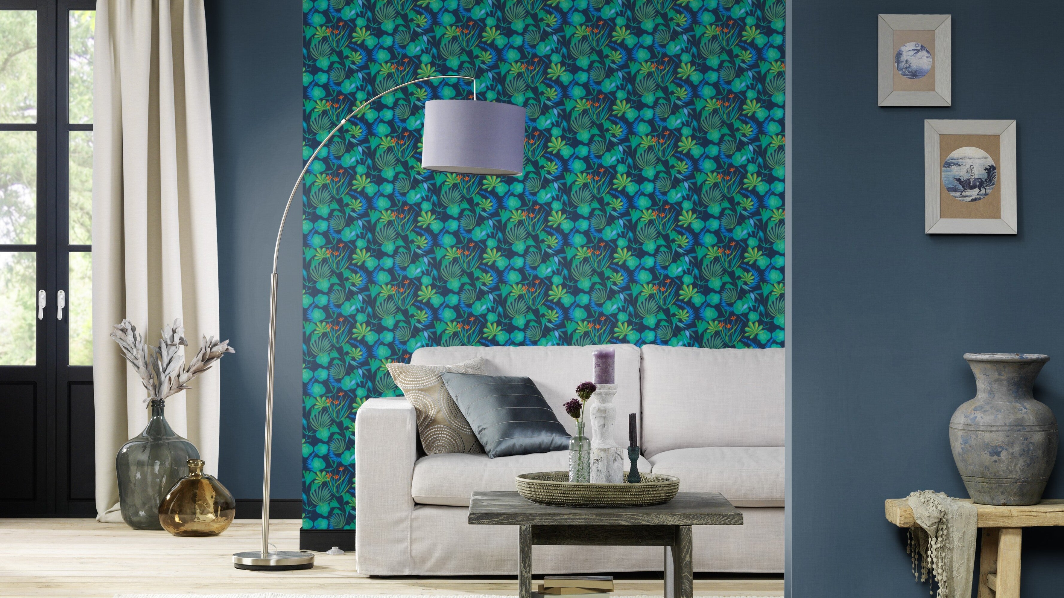 Botanical Blue Wallpaper | Tropical Theme Wallpaper | 466607