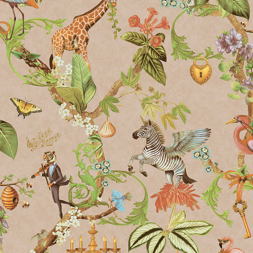 Safari Symphony Pink Floral Wallpaper