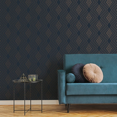 Shard Trellis Navy and Gold Wallpaper